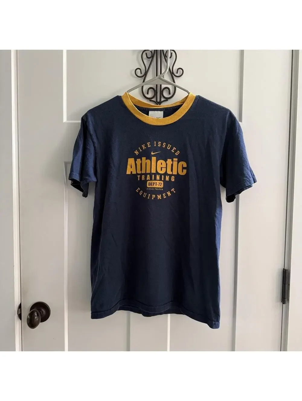 💙 Y2K Nike Athletic Training Ringer Tee Navy Yellow Baby Tee